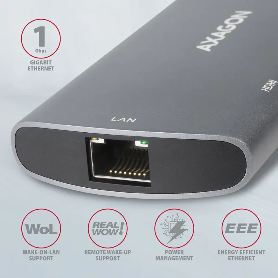AXAGON HMC-6M2, USB 3.2 Gen 1 hub, porty 2x USB-A, HDMI, RJ-45 GLAN, SATA M.2 sl