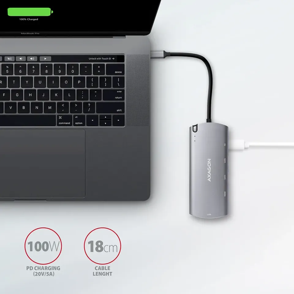 AXAGON HMC-6M2, USB 3.2 Gen 1 hub, porty 2x USB-A, HDMI, RJ-45 GLAN, SATA M.2 sl