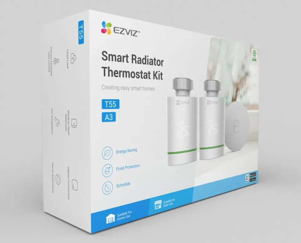 EZVIZ chytrá termostatická hlavice Kit/ 2× termostatická hlavice T55/ centrální jednotka A3-R200/ bílý