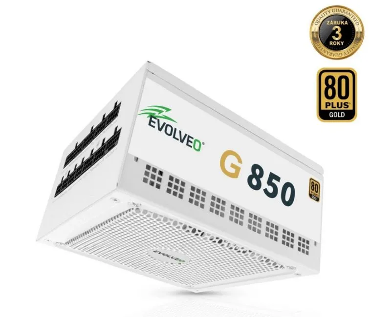 EVOLVEO G850 zdroj 850W, 80+ GOLD, ATX 3.1, PCIe 5.1, aPFC, 140mm ventilátor, mo (G850-WH)