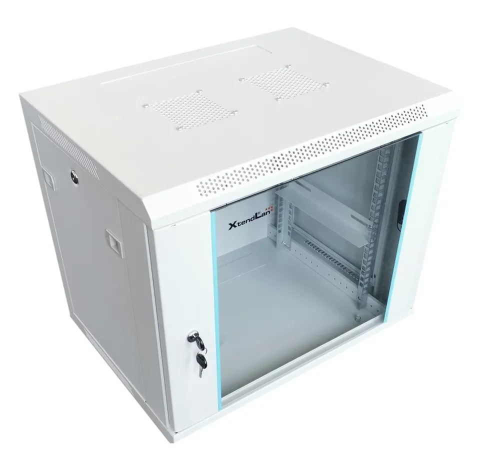 XtendLan 12U/600x600, na zeď, jednodílný, rozložený, skleněné dveře, šedý (WS-12U-66-GREY-U-P)