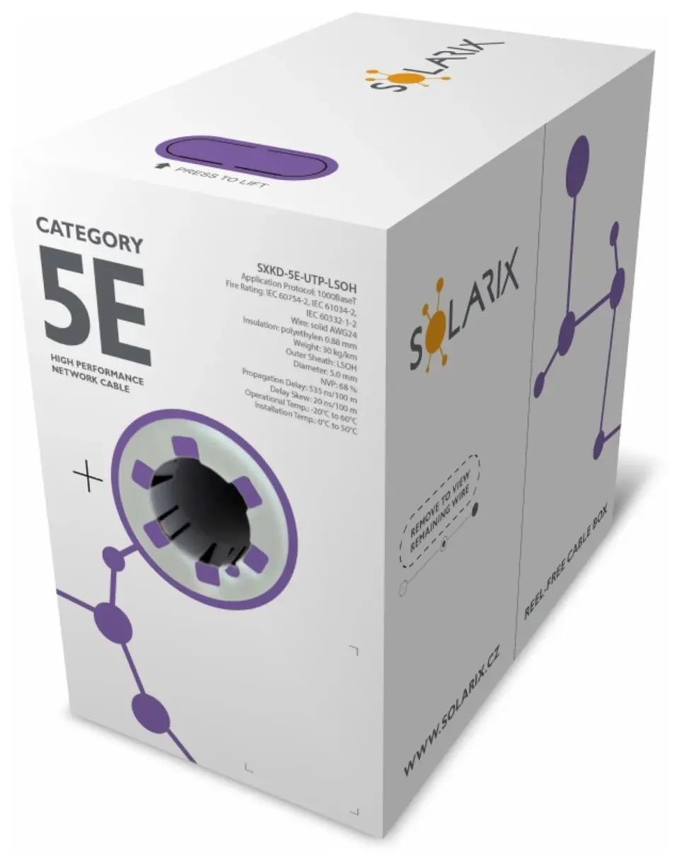 Instalační kabel Solarix CAT5E UTP LSOH Dca-s1,d2,a1 305m/box SXKD-5E-UTP-LSOH