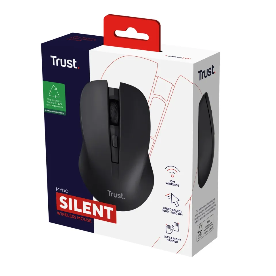 Trust Mydo/Kancelářská/Optická/1 800 DPI/Bezdrátová USB/Černá