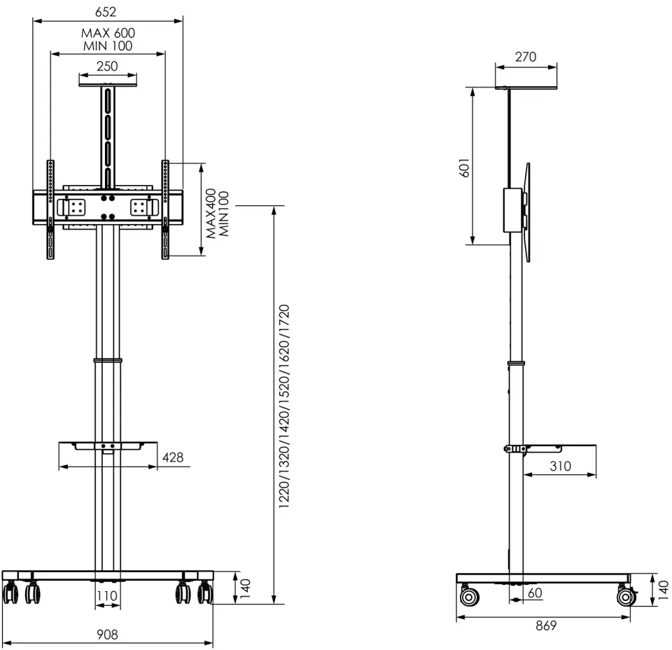 Vogel's ESSENTIAL T1031 pojízdný stojan pro TV 32-65", 50 kg, 122-172 cm, černý