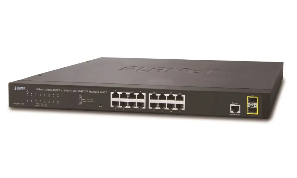 Planet GS-4210-16T2S L2 switch, 16x 1Gb, 2x 1Gb SFP, QoS, fanless