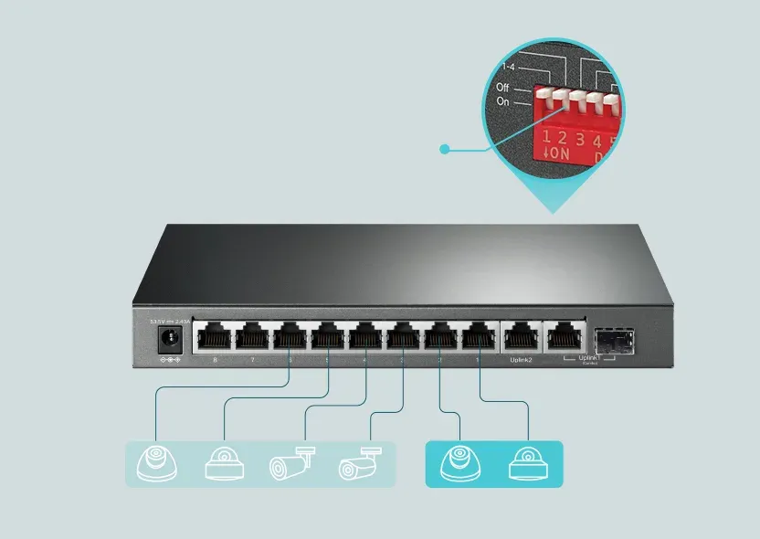 TP-Link TL-SG1210MP Gigabitový Switch 8xGLAN 2xGLAN Uplink 1xSFP PoE+ 123W