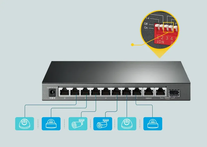 TP-Link TL-SG1210MP Gigabitový Switch 8xGLAN 2xGLAN Uplink 1xSFP PoE+ 123W