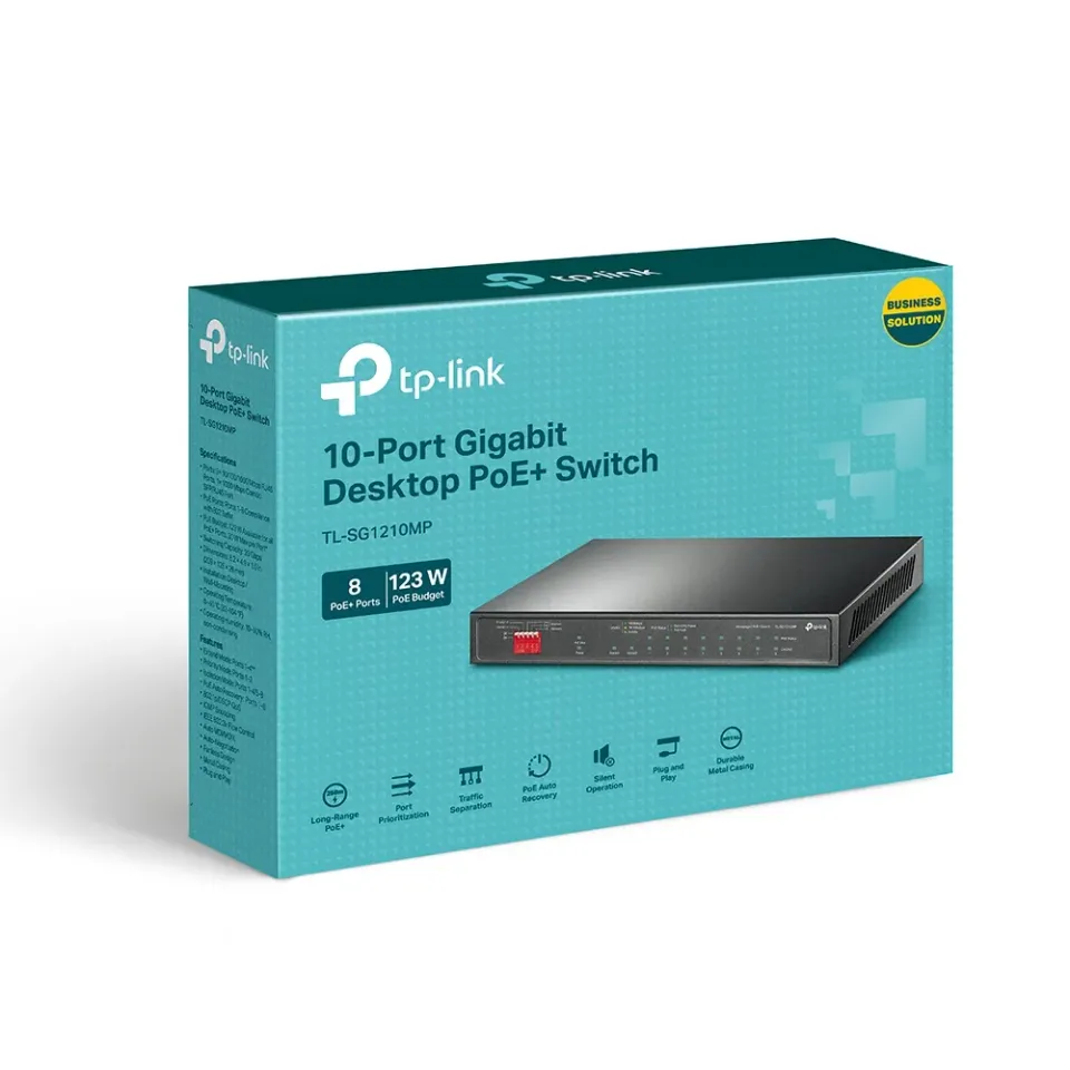 TP-Link TL-SG1210MP Gigabitový Switch 8xGLAN 2xGLAN Uplink 1xSFP PoE+ 123W