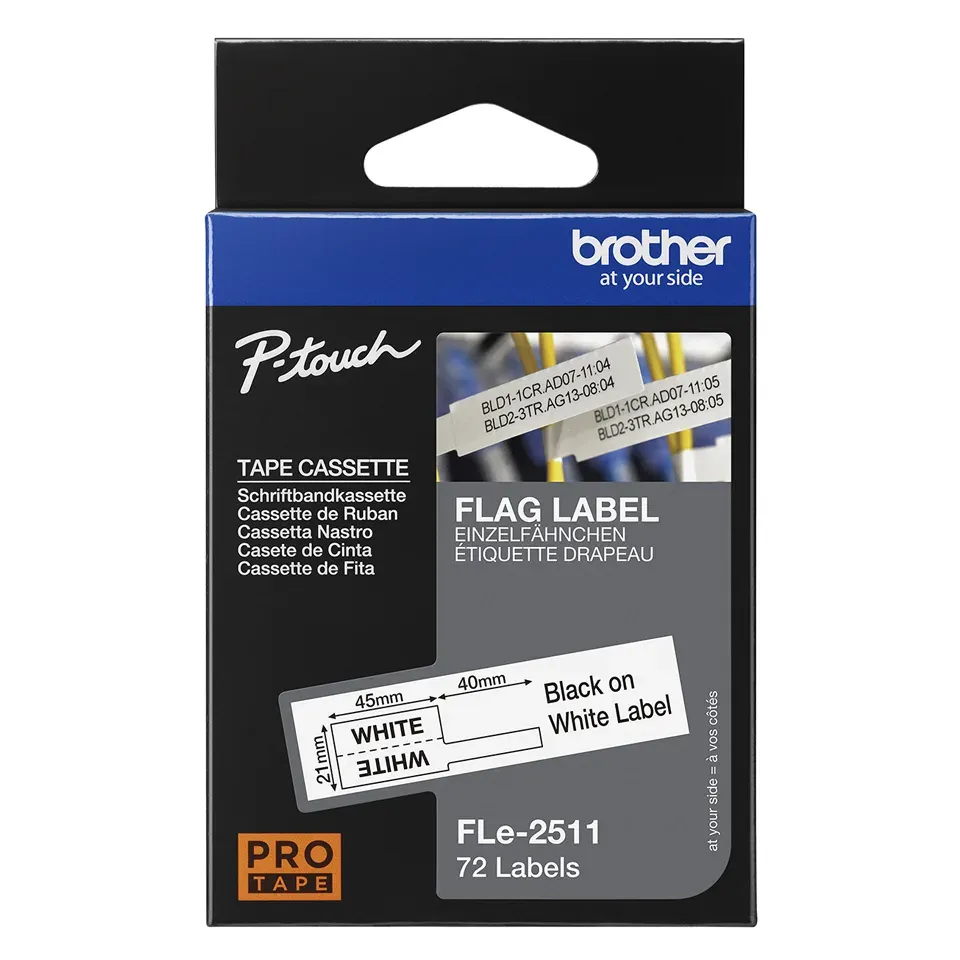 Brother - FLE2511, černá / bílá (24mm, nelaminovaný praporek)