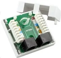 Zásuvka UTP 2x RJ45 Cat5E, duální svorkovnice, na omítku