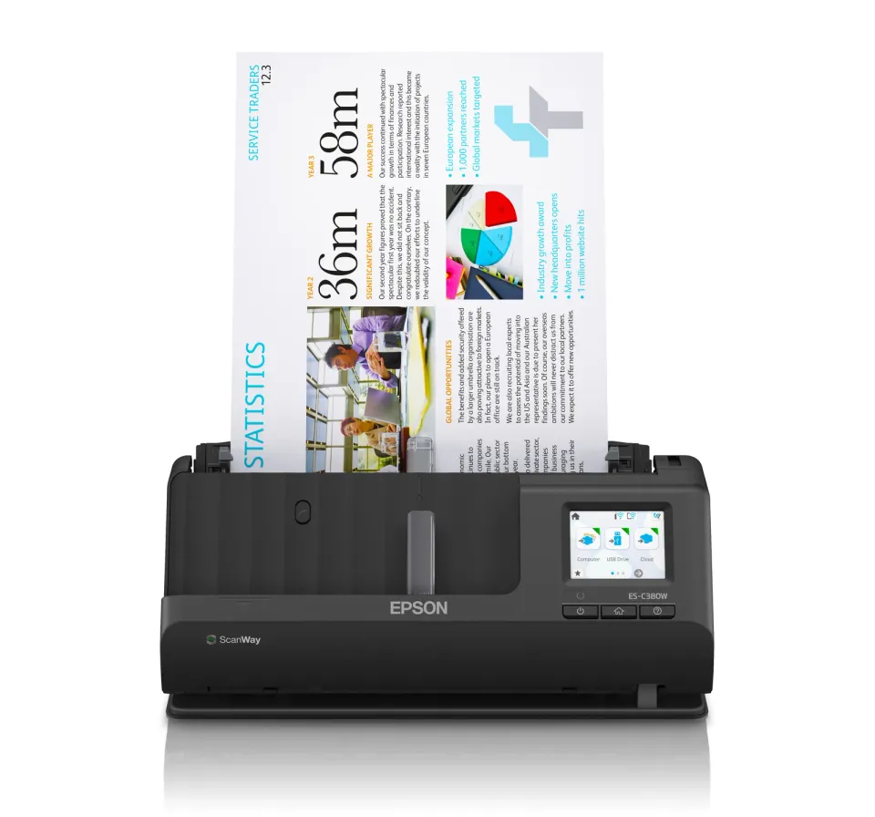 EPSON skener ES-C380W - A4/600x600dpi/USB/Wi-Fi/LAN/DADF