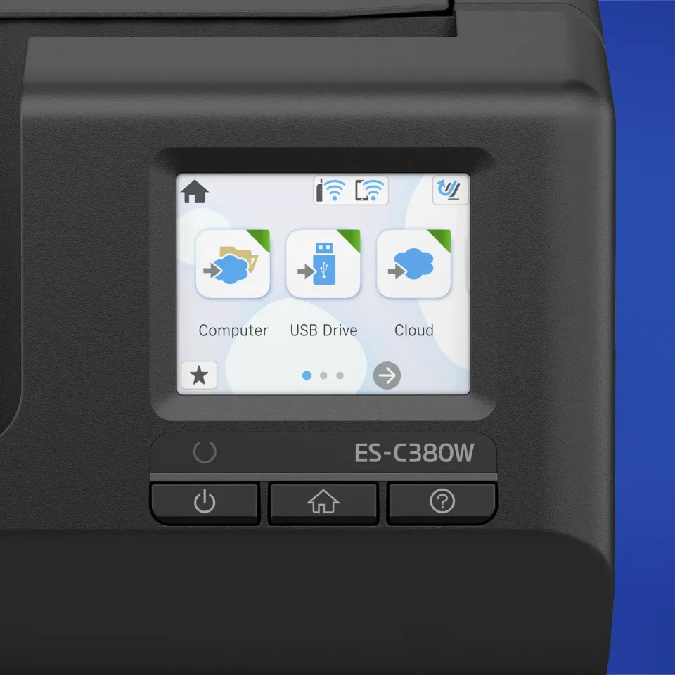 EPSON skener ES-C380W - A4/600x600dpi/USB/Wi-Fi/LAN/DADF