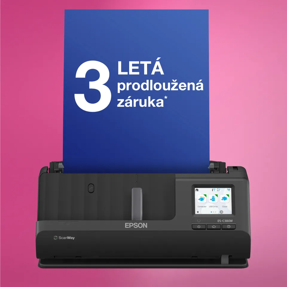 EPSON skener ES-C380W - A4/600x600dpi/USB/Wi-Fi/LAN/DADF