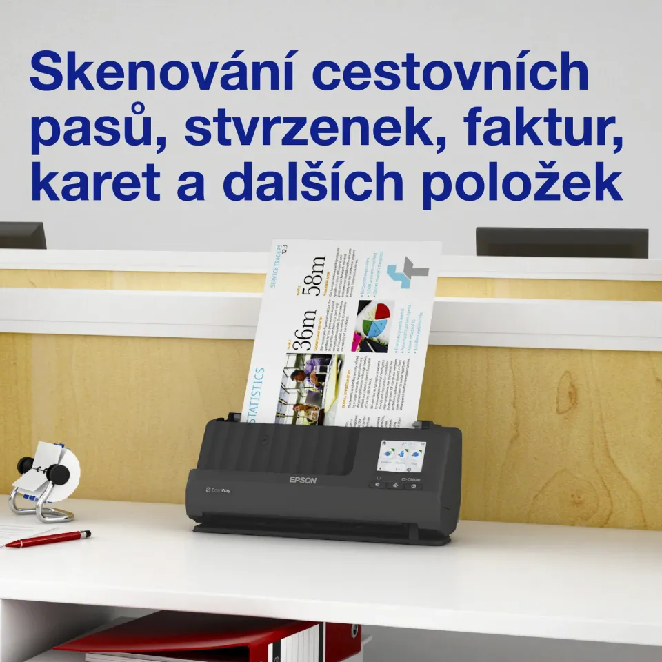 EPSON skener ES-C380W - A4/600x600dpi/USB/Wi-Fi/LAN/DADF