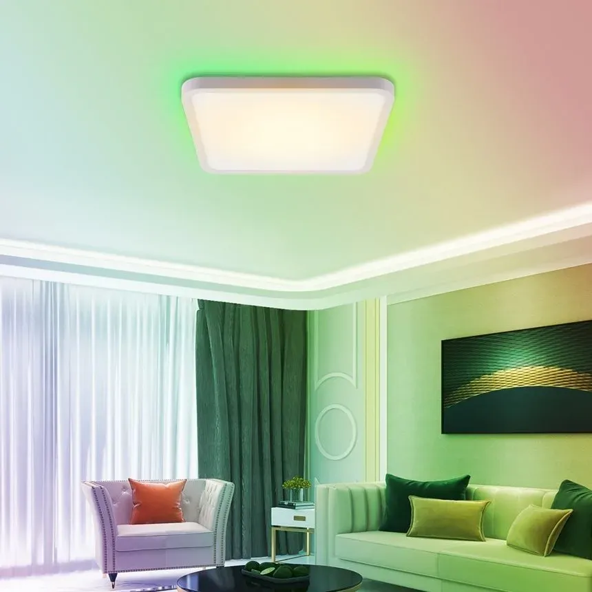 OPRAVENÉ - IMMAX NEO LITE TUDO SMART stropní svítidlo s RGB podsvícením 40x40cm, 50W Wi-Fi bílá, TUYA