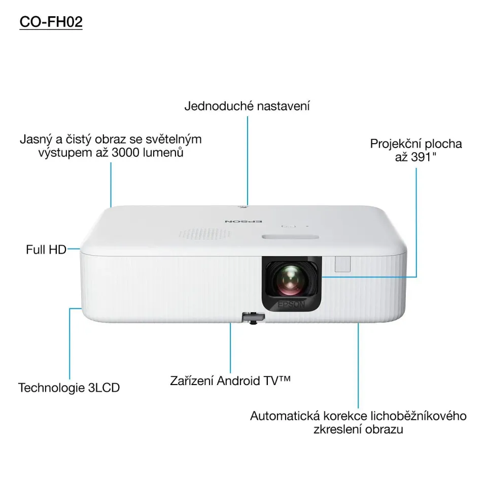 EPSON 3LCD/3chip projektor CO-FH02 1920x1080 FHD/3000 ANSI/HDMI/5W Repro/Android