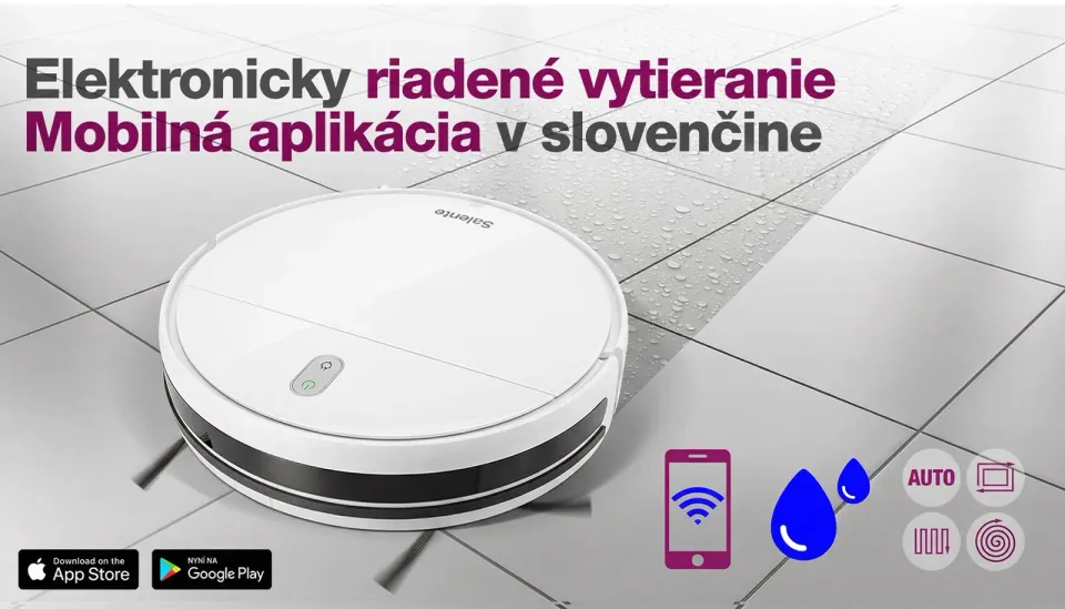 Salente R2, robotický vysavač, stírání vodou, nabíjecí stanice, bílý