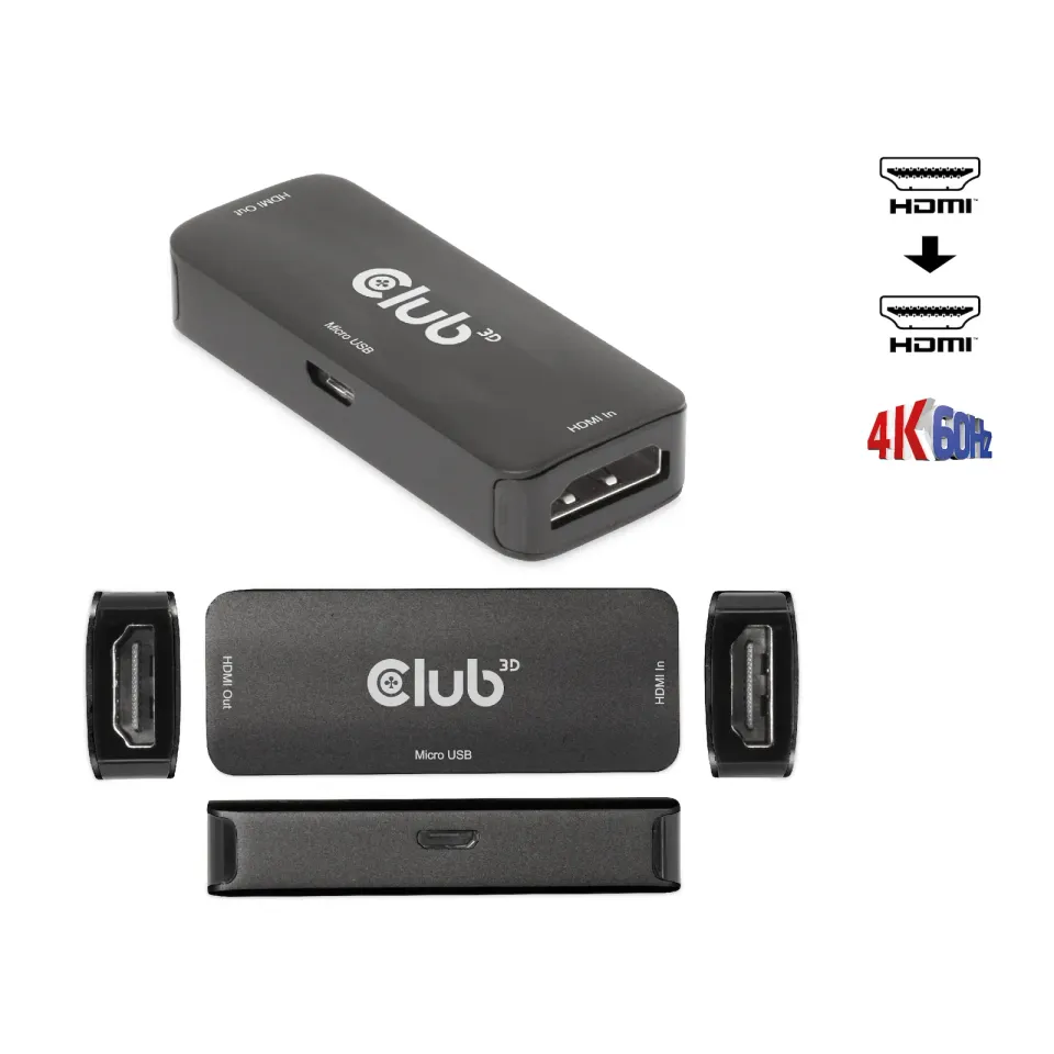 Club3D Adaptér aktivní HDMI 4K60Hz (F/F), černá