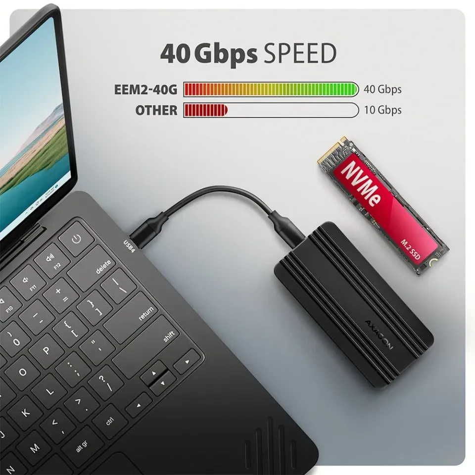 AXAGON EEM2-40G, USB-C 40Gbps externí box pro M.2 NVMe SSD, zesílený hliník