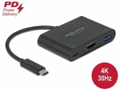 Delock Adaptér USB Type-C na HDMI 4K, 30 Hz, s PD USB Typu-A a USB Type-C PD