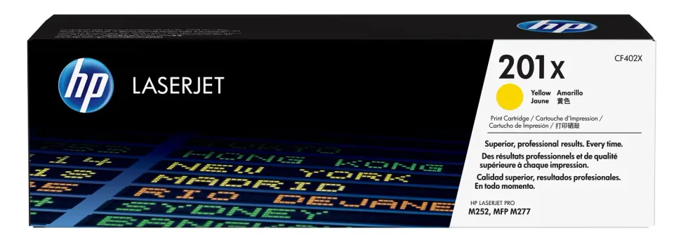 HP CF402X originální toner žlutý č.201X velký cca 2300 str. (HP CLJ M252, M277, M274, yellow, ColorSphere 3 Jetintelligence )