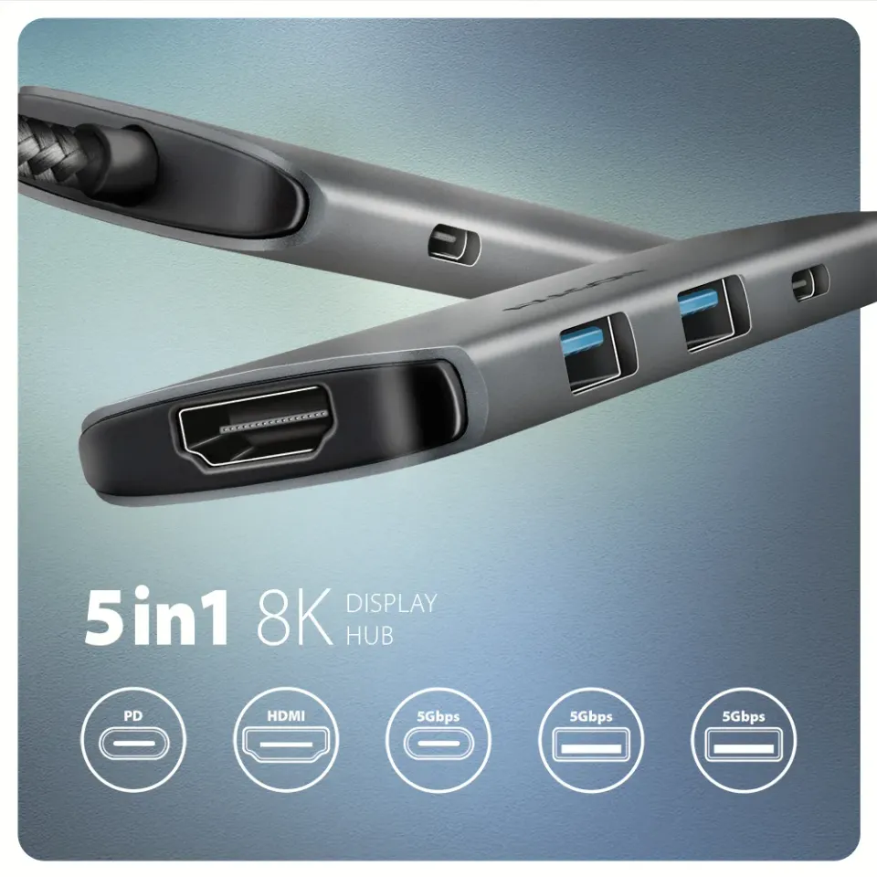 AXAGON HMC-5H8K, USB 5Gbps hub, 2x USB-A, USB-C, HDMI 8k/30Hz, PD 100W, kabel US