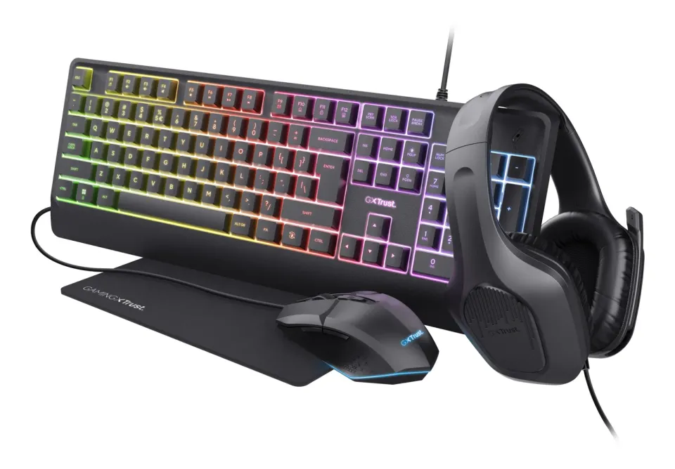TRUST Sada sluchátka + myš + klávesnice + mousepad GXT 792 Quadrox 4v1 Gaming Bundle EN - Anglický jazyk
