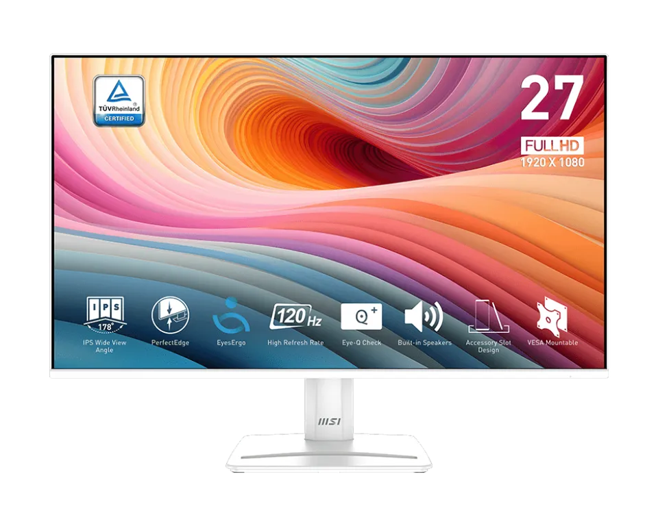 MSI monitor PRO MP275W E2, 27" IPS/1920 x 1080 (FHD)/120Hz/1ms/DP/HDMI/D-Sub/bíl
