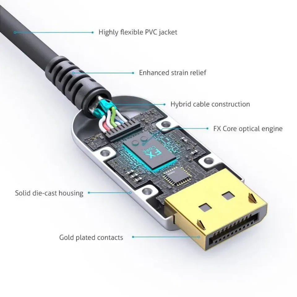 PremiumCord 8K Optický DisplayPort 1.4 přípojný kabel M/M, zlacené konekt. 20m
