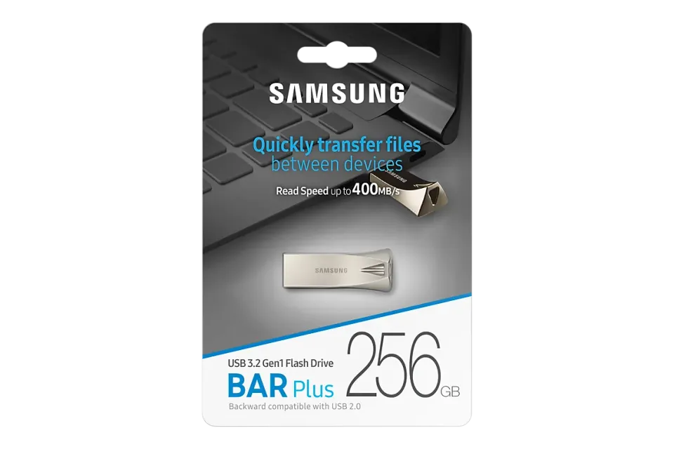 SAMSUNG BAR PLUS flash 256GB kovový stříbrný, USB3.2gen1 flash drive, odolný