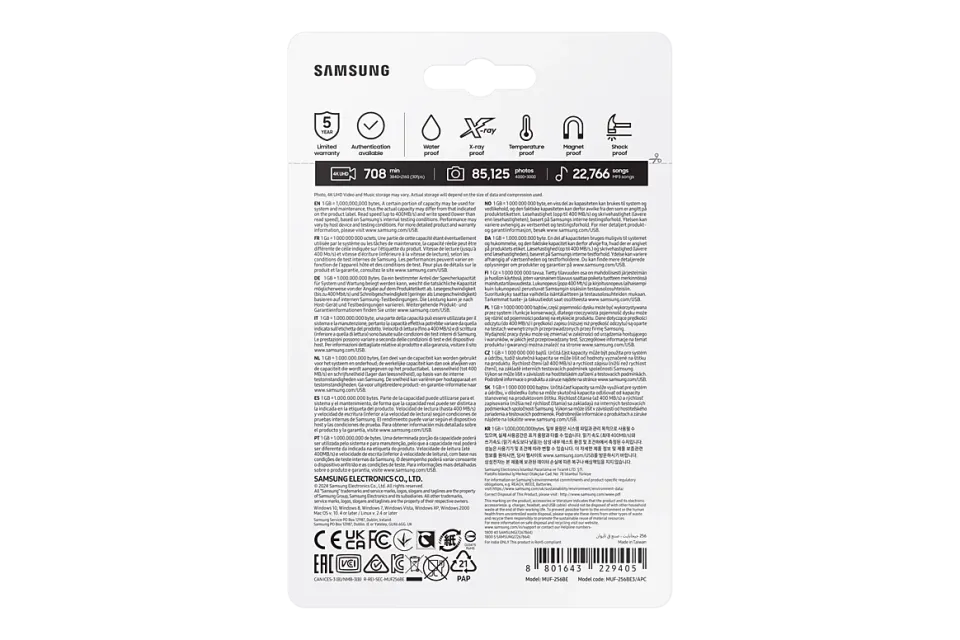 SAMSUNG BAR PLUS flash 256GB kovový stříbrný, USB3.2gen1 flash drive, odolný