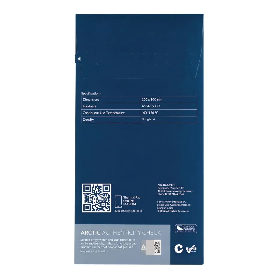 ARCTIC Thermal pad TP-3 (200x100mm, t:1.0mm, pack of 2pcs) (Premium Performance Thermal Pad)