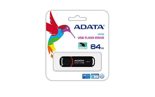 ADATA Flash Disk 64GB UV150, USB 3.1 Dash Drive (R:90/W:20 MB/s) černá
