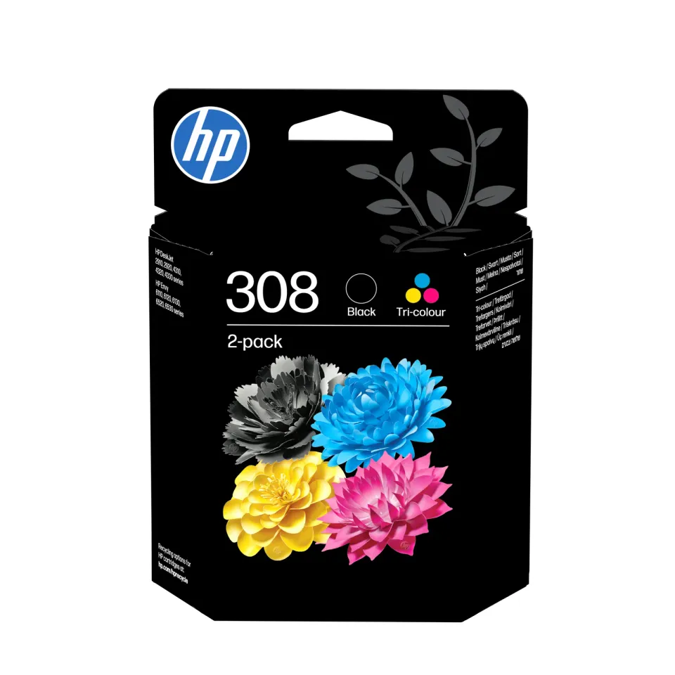 HP 308 Černá/Tříbarevná originální inkoustová kazeta 2-pack