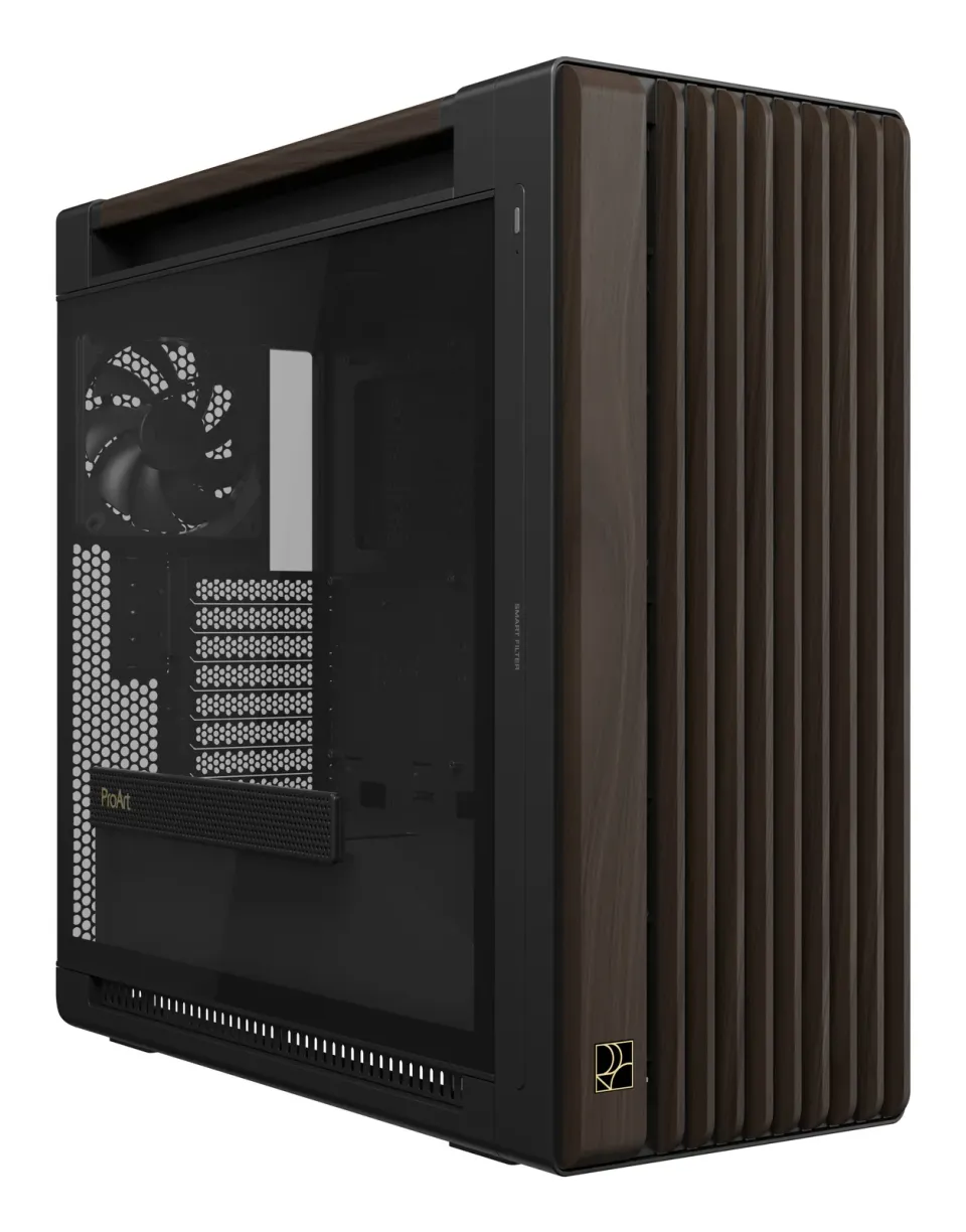 ASUS case PROART PA602 WALNUT WOOD MODERN TG, Mid Tower, průhledná bočnice, černá