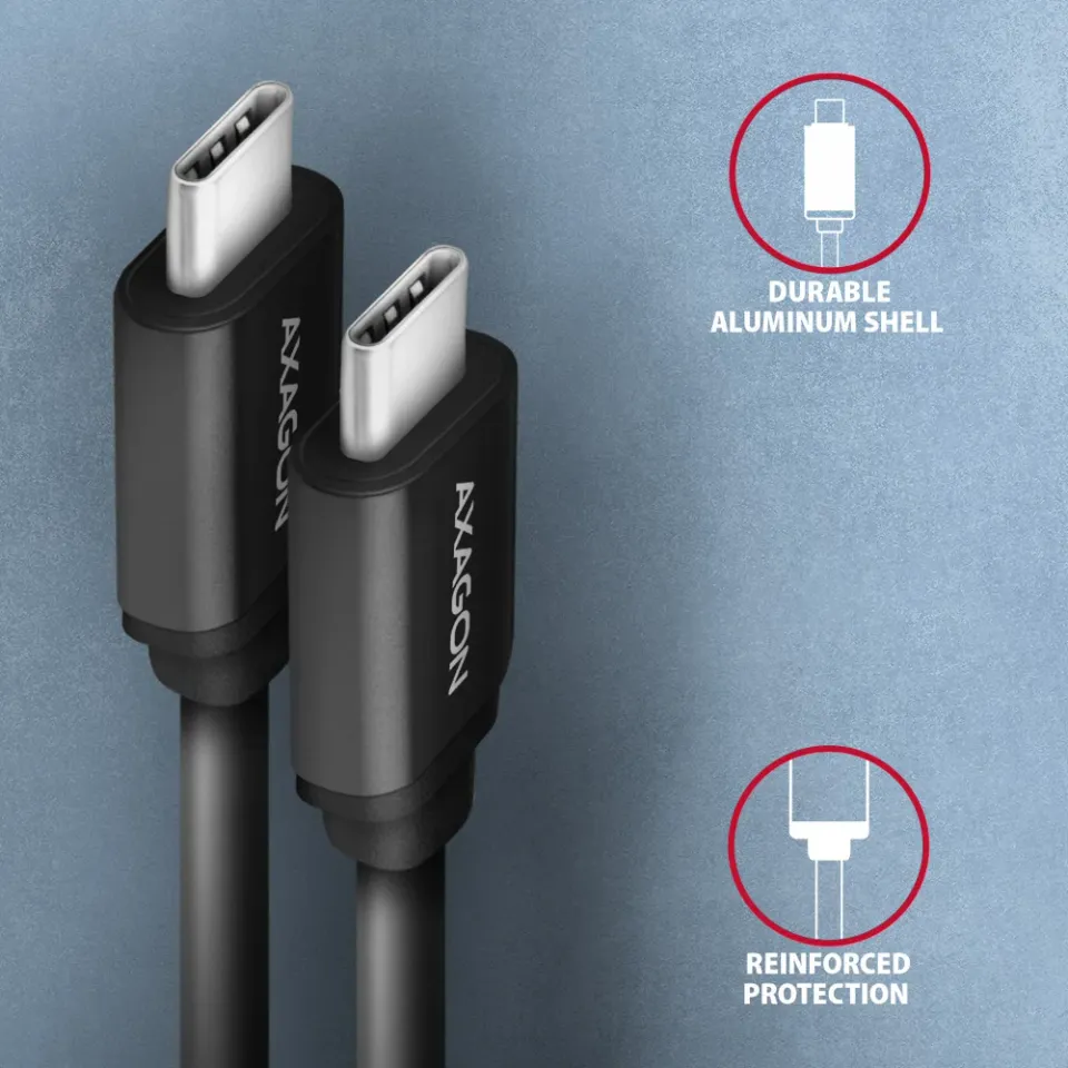 AXAGON BUCM-CM10TB, TWISTER kabel USB-C <-> USB-C, 0.6m, USB 2.0, PD 60W 3A, ALU