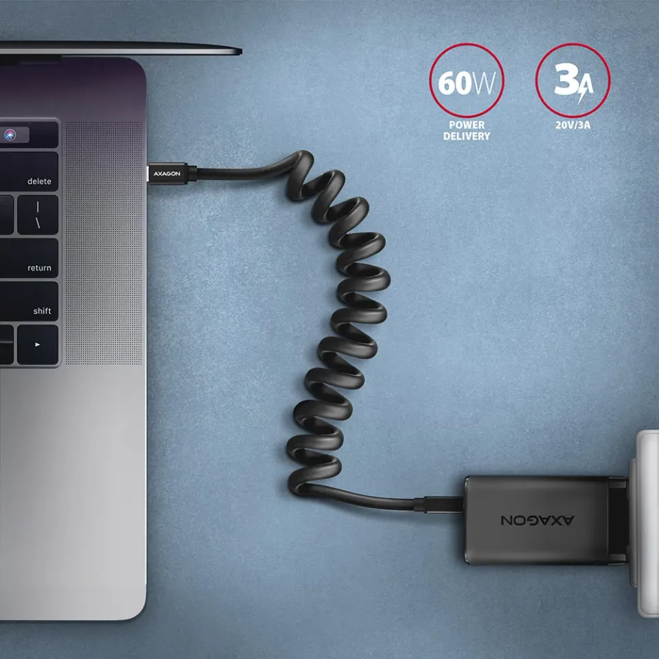 AXAGON BUCM-CM10TB, TWISTER kabel USB-C <-> USB-C, 0.6m, USB 2.0, PD 60W 3A, ALU