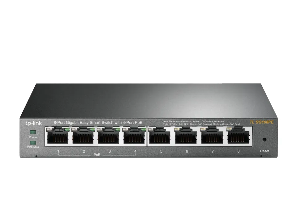 TP-LINK TL-SG108PE GBit PoE Smart switch, 8x 10/100/1000Mbps 8port, 55W 4port PoE , steel case