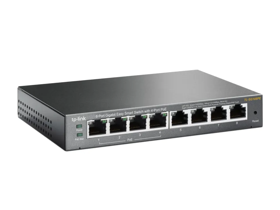 TP-LINK TL-SG108PE GBit PoE Smart switch, 8x 10/100/1000Mbps 8port, 55W 4port PoE , steel case