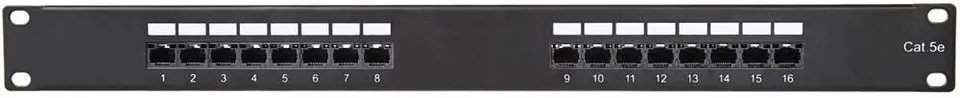 Masterlan patch panel 19", 16xRJ45, Cat5e, 1U, s vyvazovací lištou, černý