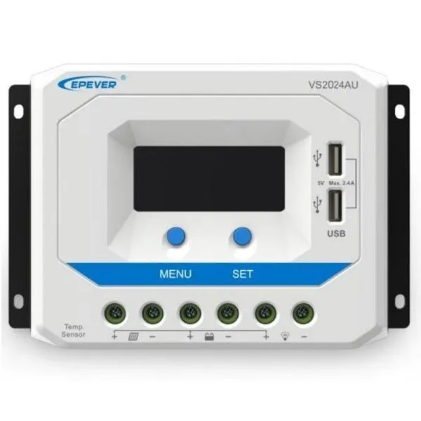 EPEVER VS2024AU solární PWM regulátor 12/24 V, 20 A, USB, vstup 50V