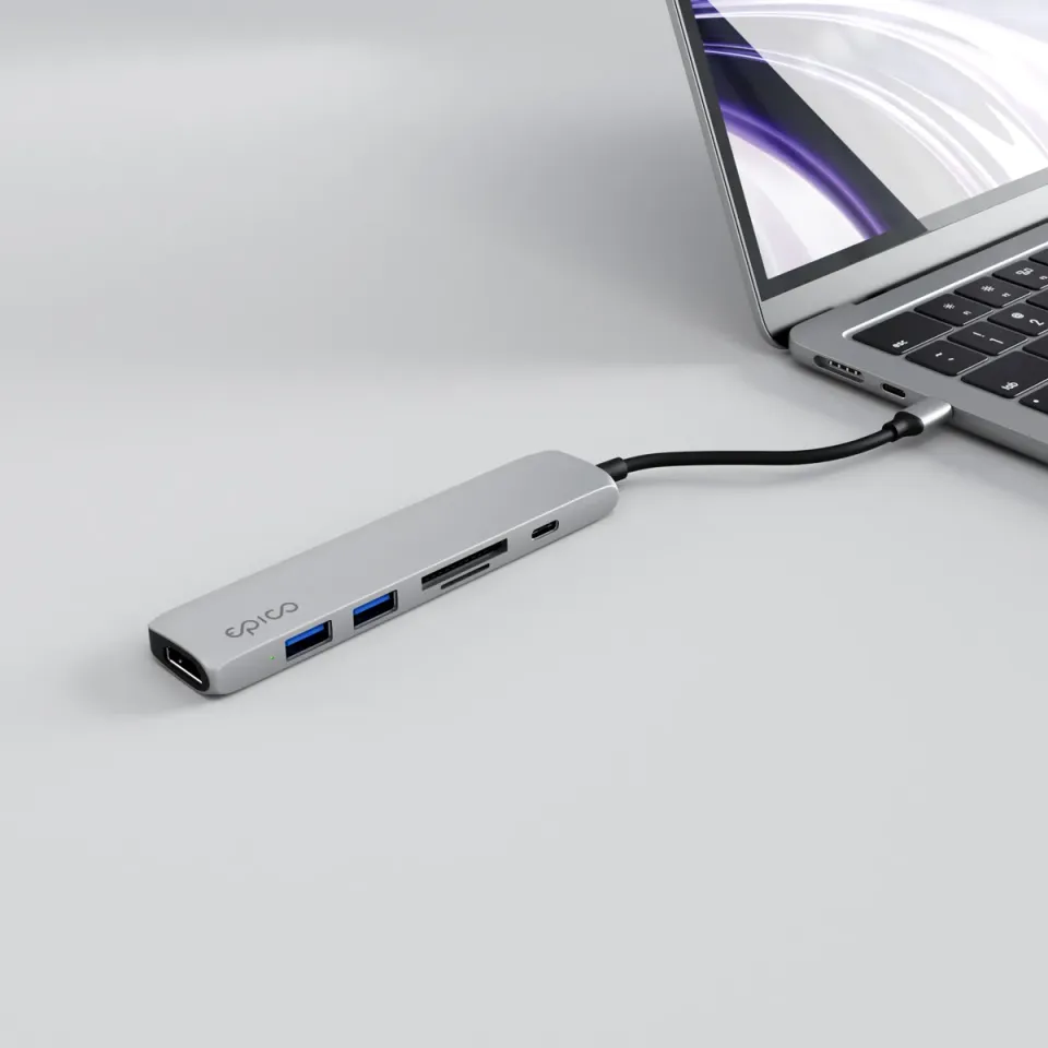 Epico 6v1 hliníkový USB-C 8K hub - stříbrná