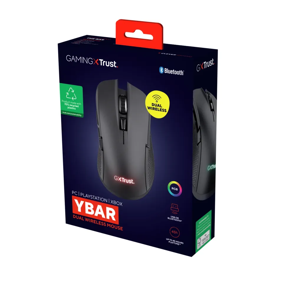 TRUST bezdrátová myš GXT 931 Ybar Wireless, Bezdrátová RF 2.4GHz, USB-C, Černá