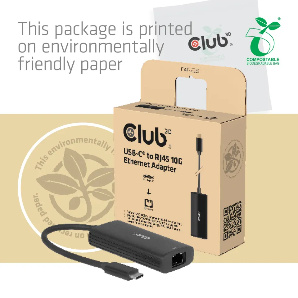 Club3D Adaptér USB-C na RJ45, 10Gb, M/F, 12cm