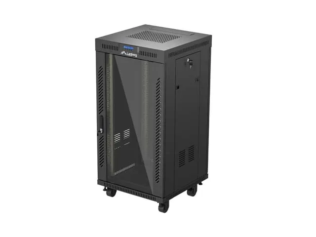 19" VOLNĚ STOJÍCÍ RACKOVÁ SKŘÍŇ 22U 600X600 ČERNÉ SKLENĚNÉ DVEŘE LANBERG (PLOCHÉ BALENÍ) V2