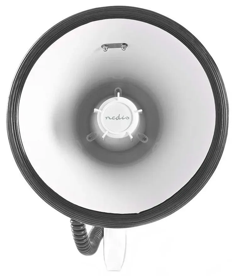 NEDIS megafon/ rozsah 1500m/ hlasitost 135dB/ odnímatelný mikrofon/ vestavěná siréna/ ramenní popruh/ bílo-mo...