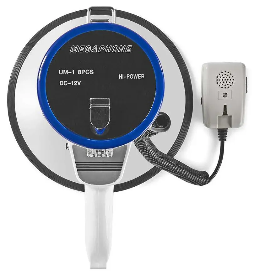 NEDIS megafon/ rozsah 1500m/ hlasitost 135dB/ odnímatelný mikrofon/ vestavěná siréna/ ramenní popruh/ bílo-mo...