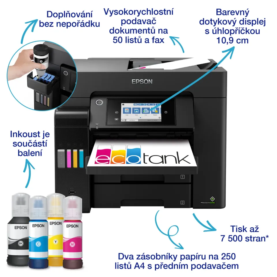 EPSON L6570 ECOTANK - MFC/A4/25ppm/USB/Ethernet/Wi-Fi Direct/LCD displej/ADF/Dup