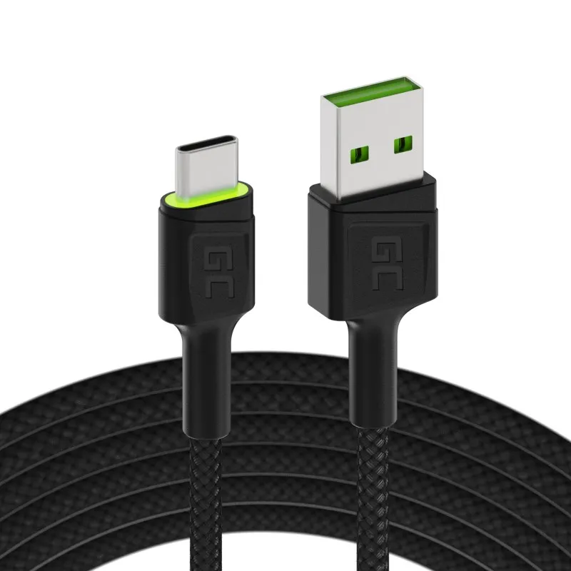 Green Cell Cable Ray USB-A - USB-C Green LED 200cm with support for Ultra Charge
