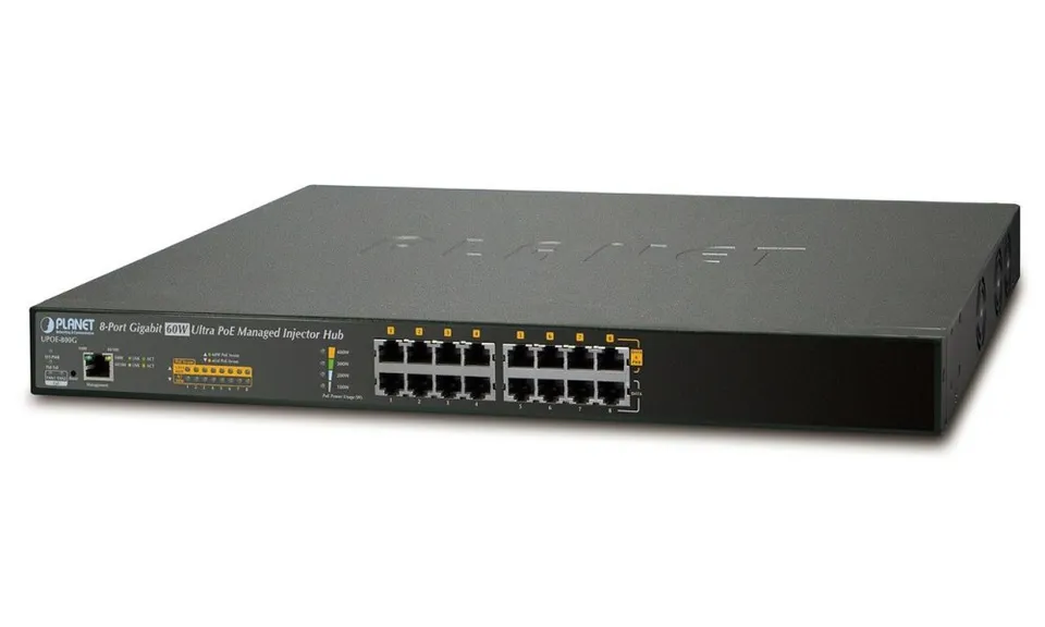 Planet UPOE-800G Ultra PoE++ injektor, 8 portů, Gigabit, 802.3bt <400W (90W/port), scheduler+watchdog